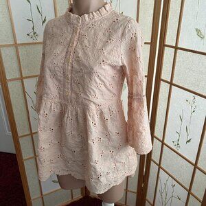 tea n rose lace dress Aitana Rose Embroidered V-neck Puff Sleeve Lace Cotton Dress